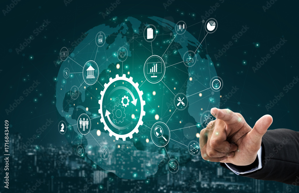 Poster A business process automation and operations management system. A concept for integrating and automating core business functions for efficiency. Motif