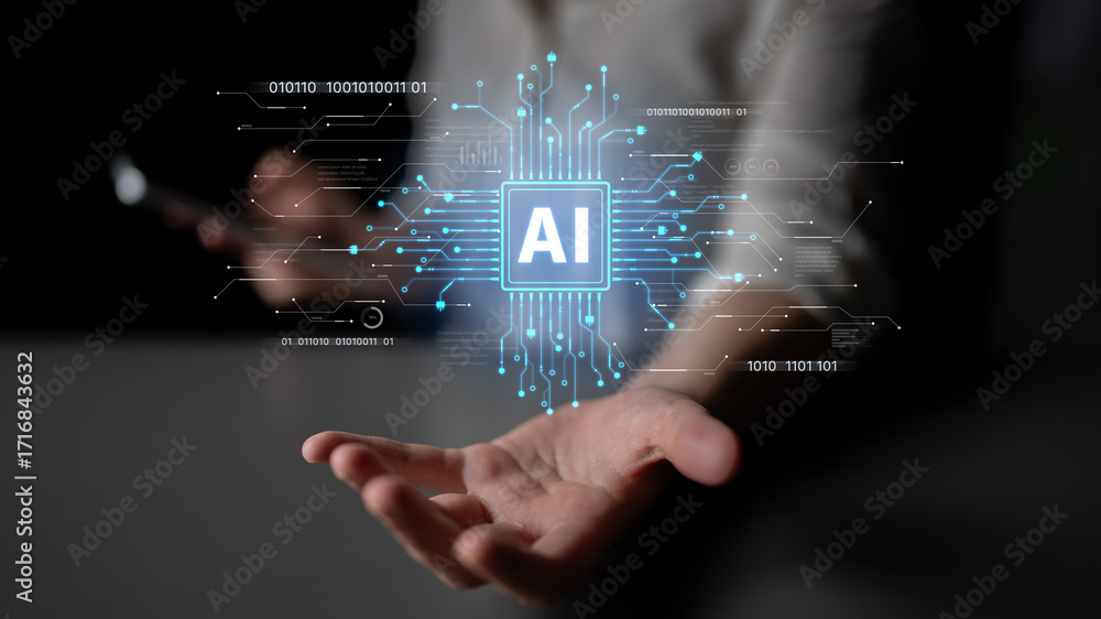 Poster ai assistant brain processor with llm technology, big data, machine learning, generative ai for busi