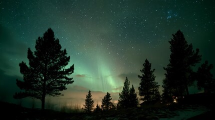 Fototapeta premium Starlit northern lights scene, soft cinematic glow, 
