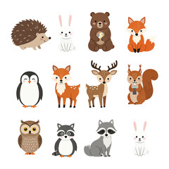 Obraz premium Cute Cartoon Woodland and Forest Animals Collection.