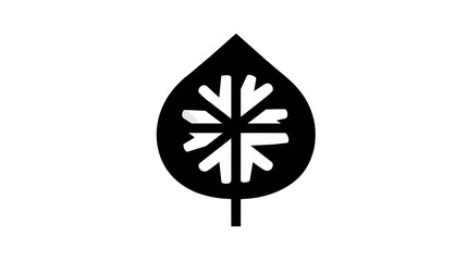 Simple black leaf icon with snowflake design