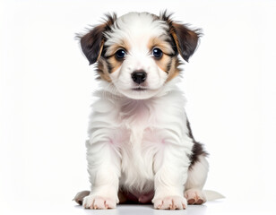 Adorable Puppy Portrait - Fluffy Fur, Innocent Eyes, Isolated on White Background.