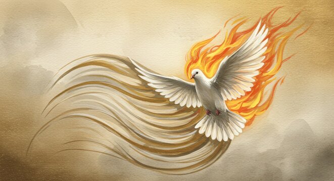 Pentecostal Spirit Dove Emerging from Divine Blaze and Breeze