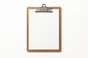 Minimal blank clipboard with clean white sheet isolated on pure white background high key office mockup template for branding and presentations