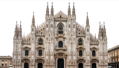 Fototapeta premium Magnificent Milan Cathedral architecture showcasing intricate detail and design, a symbol of cultural heritage and iconic travel destination