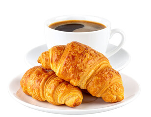Stack of Croissants with Coffee Cup, Food Photography Cutout