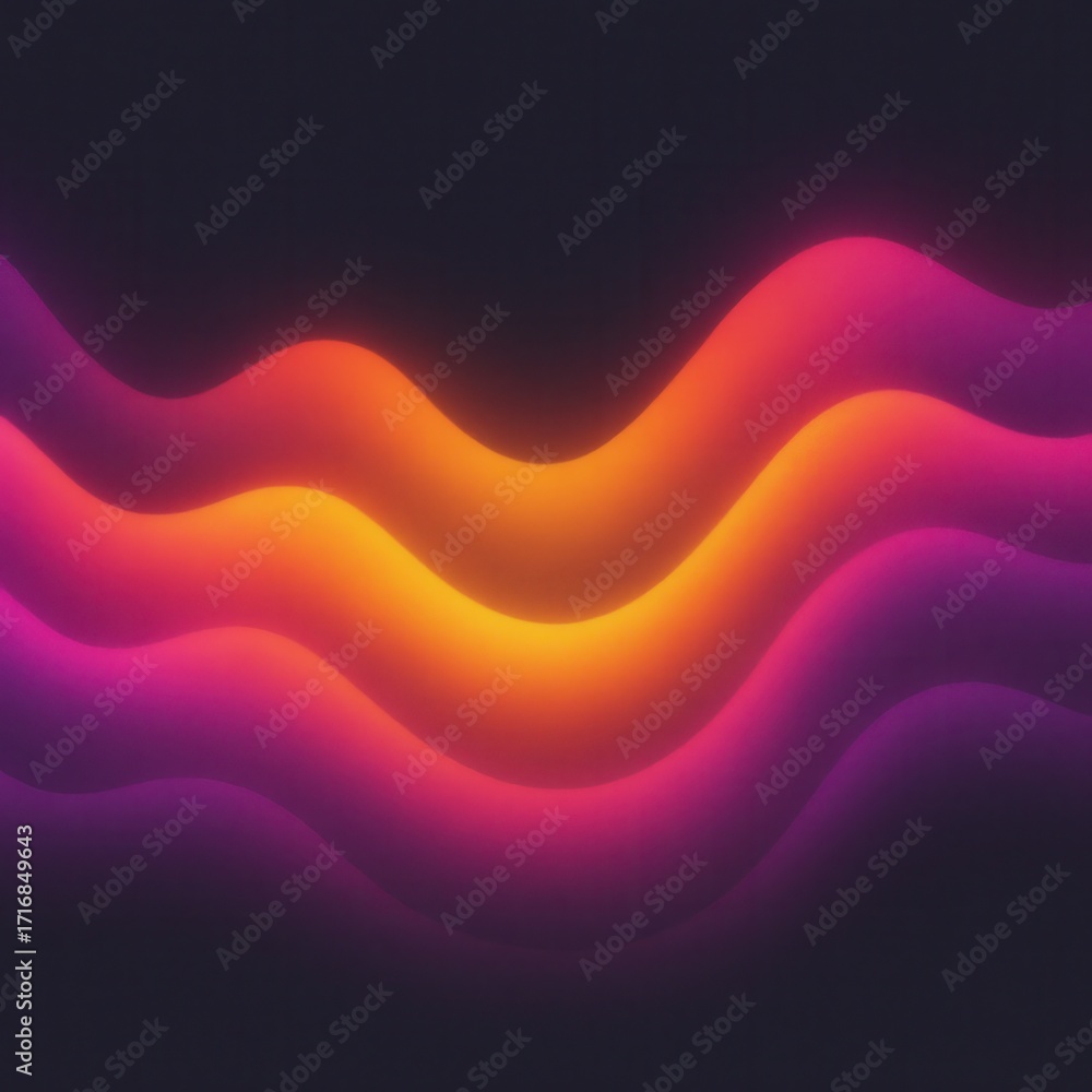 Poster electric gradient noise waves on deep charcoal grain forming a vivid abstract background with neon p