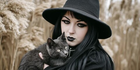 Modern generation z woman witch with her feline companion