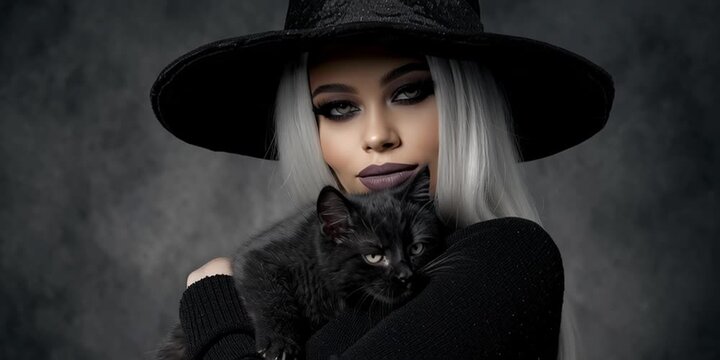 Modern generation z woman witch with her feline companion