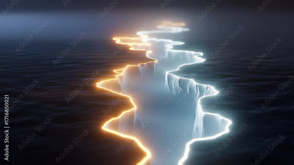 Poster a captivating image of glowing streams of light reflecting on water, creating an ethereal atmosphere
