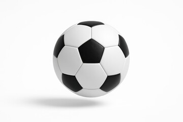 Fototapeta premium Premium leather soccer ball floating above white seamless background with soft studio shadow isolated product image for sports design and e commerce marketing