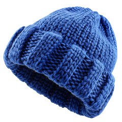 A blue knit beanie winter cap wool hat for cold weather headwear fashion isolated on transprint background