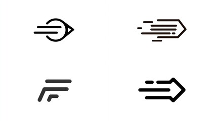 Abstract motion logos with geometric shapes conveying speed, vision, and direction