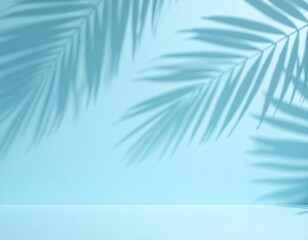 Light teal background with palm leaf shadows