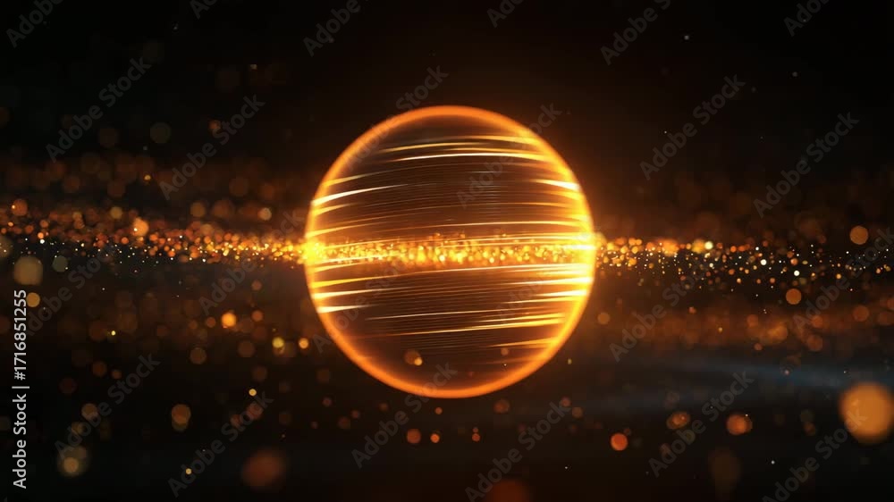 Poster a mesmerizing digital representation of a glowing sphere surrounded by particles, symbolizing energy
