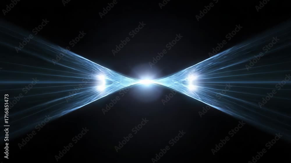 Poster a mesmerizing visual of light beams converging and diverging, representing energy flows and scientif