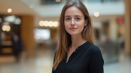 Fototapeta premium Confident Young Woman in Modern Indoor Environment with Natural Lighting