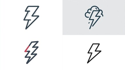 and keyword list based on the image

 Abstract lightning bolt icons in various styles for modern designs, vector illustrations