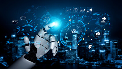 A futuristic command interface for an advanced AI system. This AI is used for high level business and financial data analysis. Motif