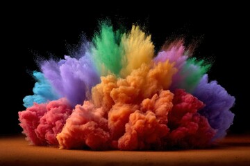 A colorful cloud of powder explodes against a dark background creating a vibrant and textured display