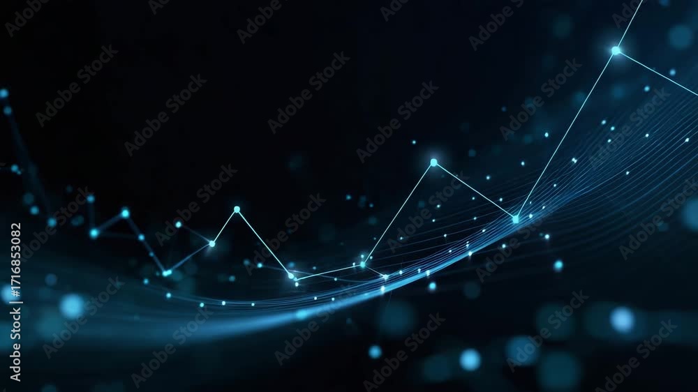 Poster abstract digital wave of glowing particles and lines representing data flow and technology in a mode