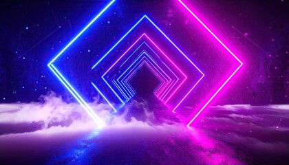 Abstract Neon Tunnel with Glowing Purple and Blue Lights