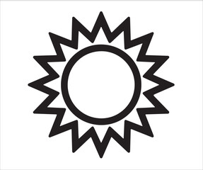 Black silhouette sun icon with sharp rays isolated on white background