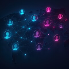 Glowing network of diverse people connected by luminous lines on a dark tech gradient symbolizing global collaboration community and digital culture