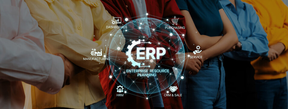 Diverse group of professionals engaged in ERP system discussion, highlighting the importance of teamwork and technology in modern enterprise resource planning processes. Trope