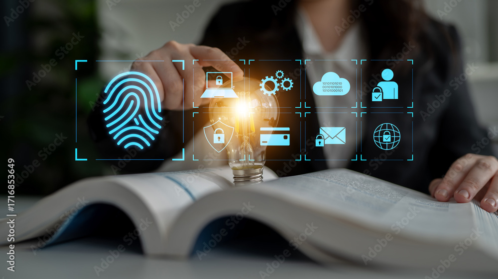 Poster system for safeguarding digital identity using fingerprint authentication, encryption, and secure ac
