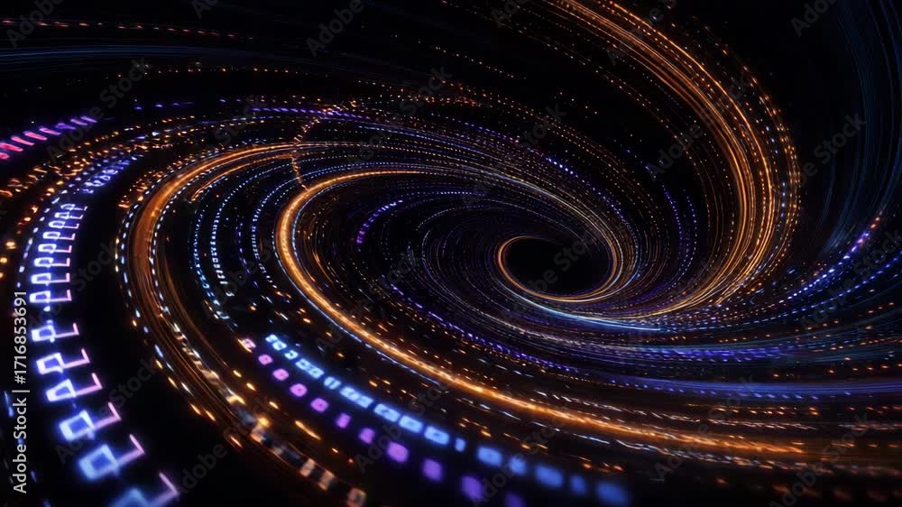 Poster dynamic swirl of vibrant colors representing data flow and digital connections in a futuristic desig