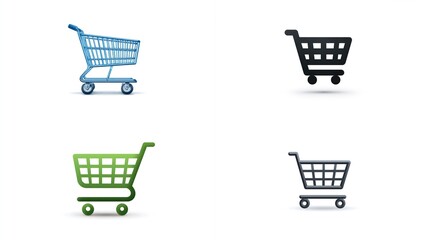 Collection of shopping carts in various colors and styles on a white background.