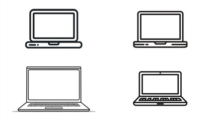 Four laptop illustrations featuring simple outlines of different model variations