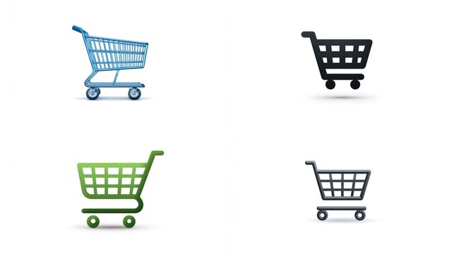 Collection of shopping carts in various colors and styles on a white background.