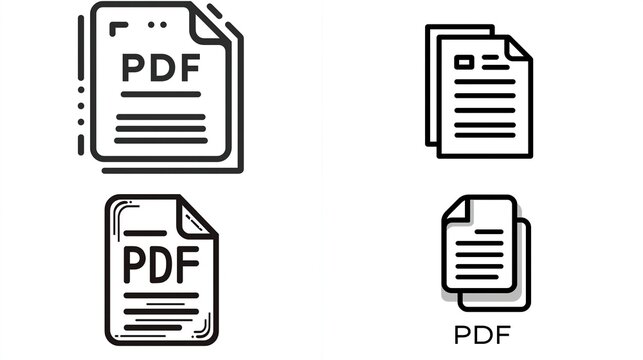 Four minimalist line art icons depicting documents, symbolizing PDF files
