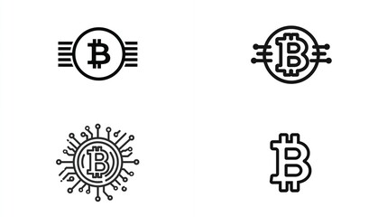 Cryptocurrency symbols minimalist icons featuring a "B" with digital motifs