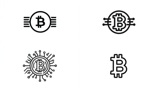 Cryptocurrency symbols minimalist icons featuring a "B" with digital motifs
