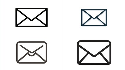Four simple, outlined email icon variations, perfect for UI design and apps