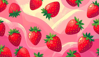 Colorful strawberry pattern on a pink background