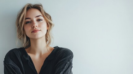 Naklejka premium Portrait of a Confident Young Woman Against a Minimalist Background