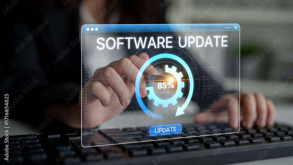 Poster knowledge upgrade and software update, digital skills improvement, competitive advantage, continuous