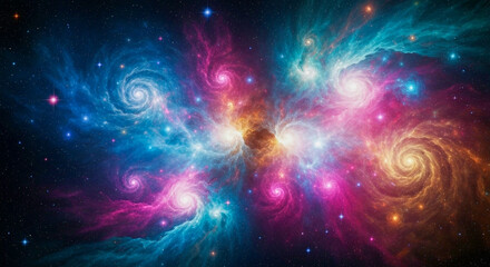 Obraz premium Vibrant Spiral Galaxies and Cosmic Nebula Background