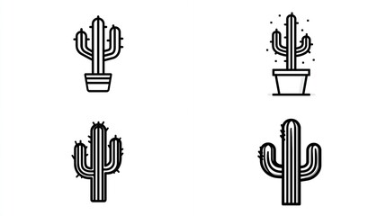 Simple line art of potted cacti, some blooming, adds desert charm and modern minimalist style