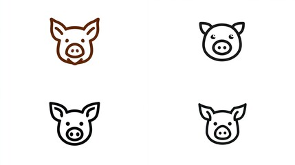 Four minimal pig icons, simple round shape, with different line thicknesses and colors