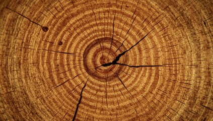 Close-up view of a detailed tree trunk cross-section, showcasing the intricate concentric rings and natural wood grain patterns, exhibiting a rich, warm brown tone.
