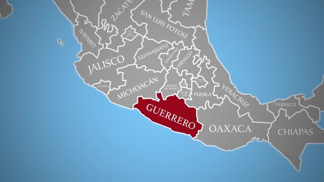 Guerrero State Shown on Mexico 2D Map Animated in 4K