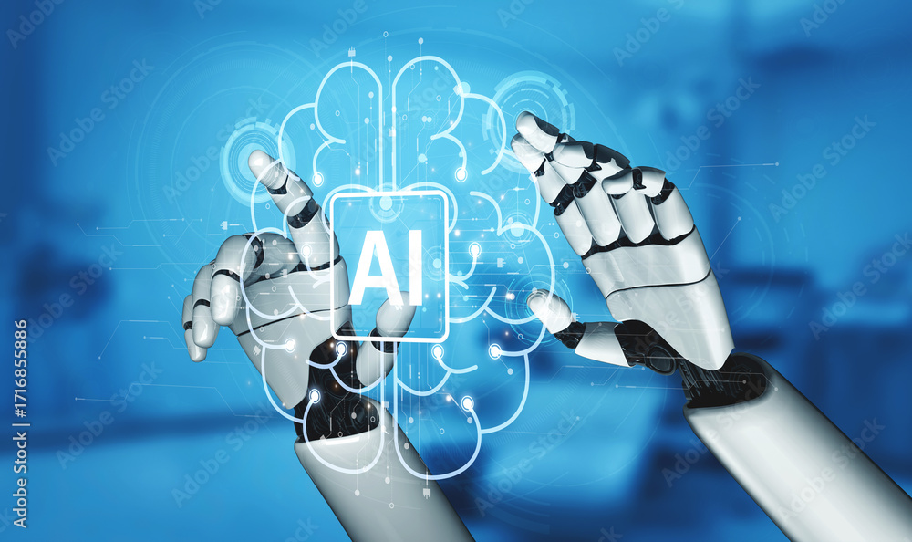 Poster ai brain processes big data with generative ai, llms, and machine learning to support business decis