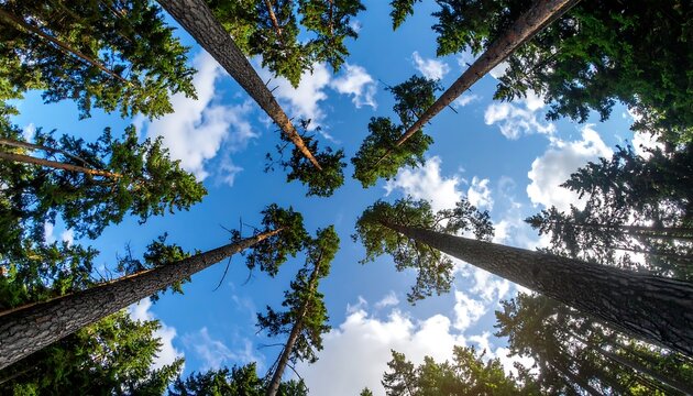 Looking up at tall trees in a forest (1)