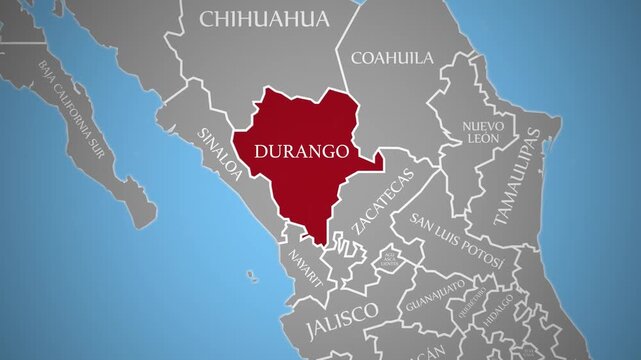 Durango State Highlighted on 2D Map of Mexico Animation 4K
