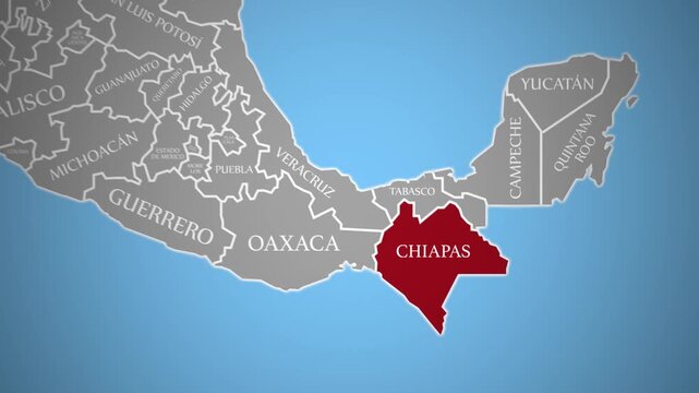Chiapas State Marked on 2D Mexico Map Animated in 4K